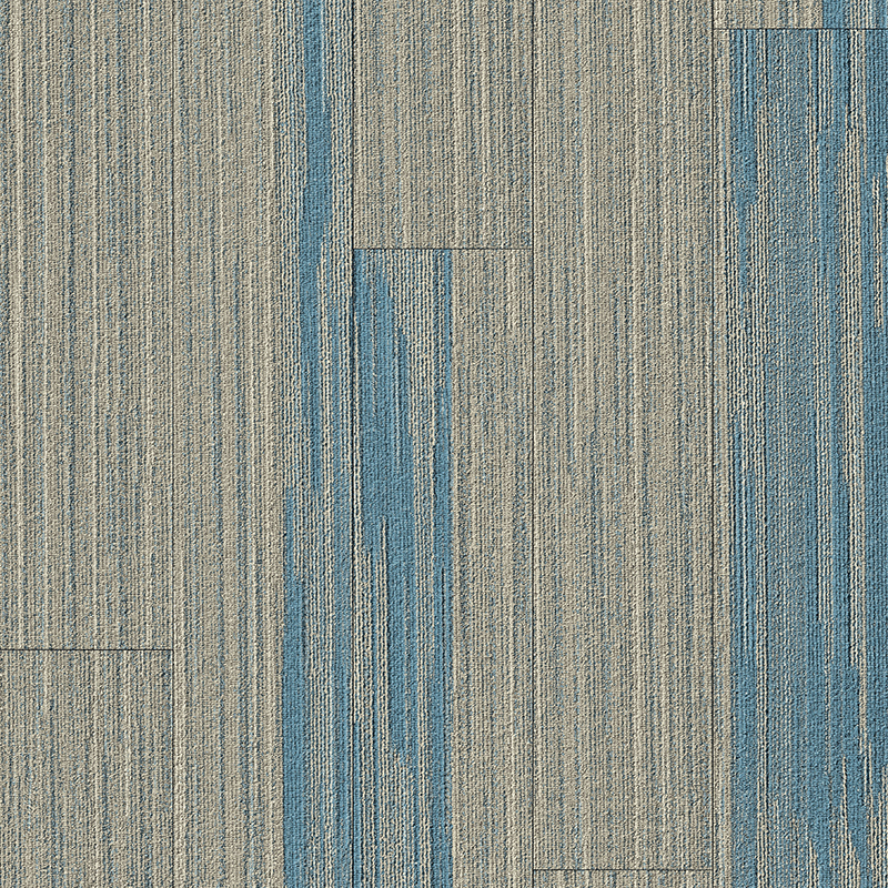 Grau-blauer Teppichboden mit linearer Streifenstruktur und ABA-Klick-Vinyldielenboden
